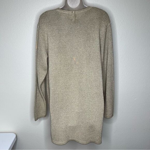 Vintage Talbots Gold Metallic Long Sleeve Button Neck Tunic Womens Medium FLAWS - Picture 5 of 16